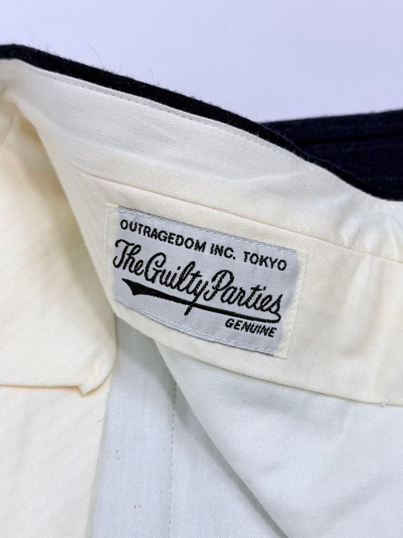 【極美品】WACKO MARIA カシミヤ混 スラックス L 紺 ストライプ