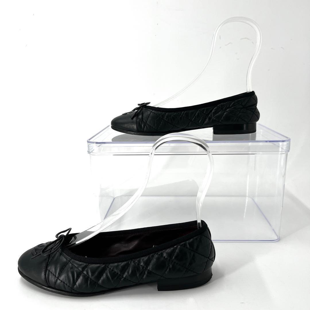 シャネル　フラットシューズ　ココマーク　マトラッセ　リボン　バレリーナ　35C