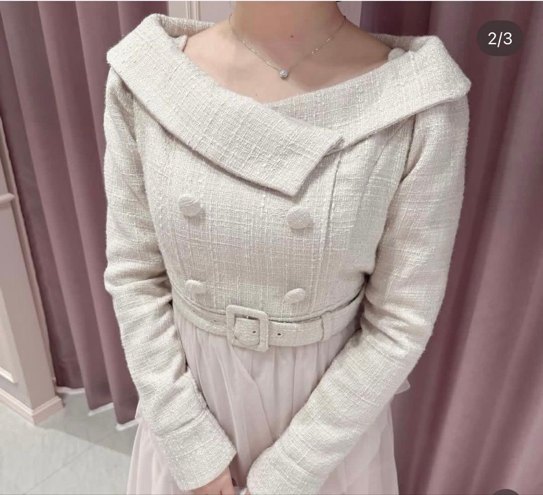 アンミール anmille チュールドッキングツイードワンピース ピンク