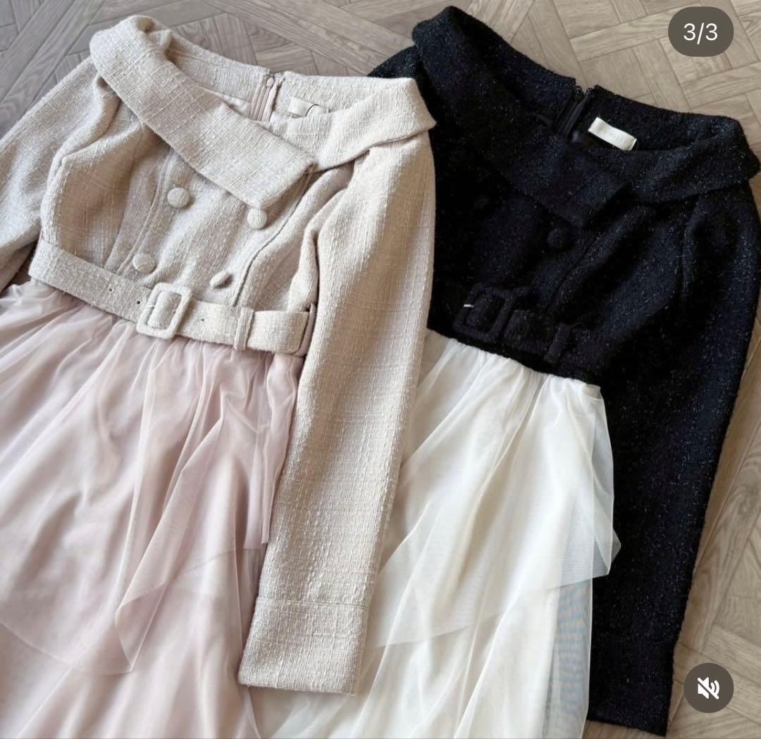 アンミール anmille チュールドッキングツイードワンピース ピンク