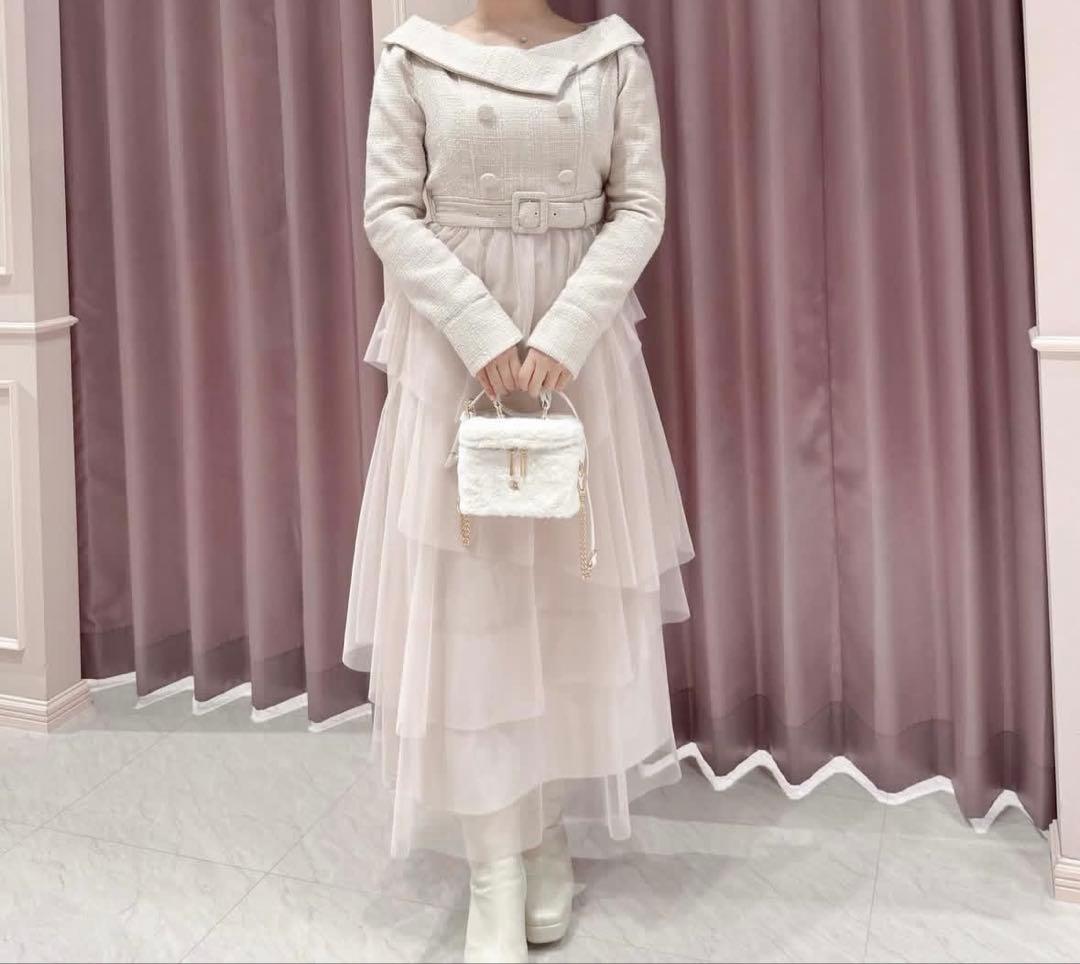 アンミール anmille チュールドッキングツイードワンピース ピンク