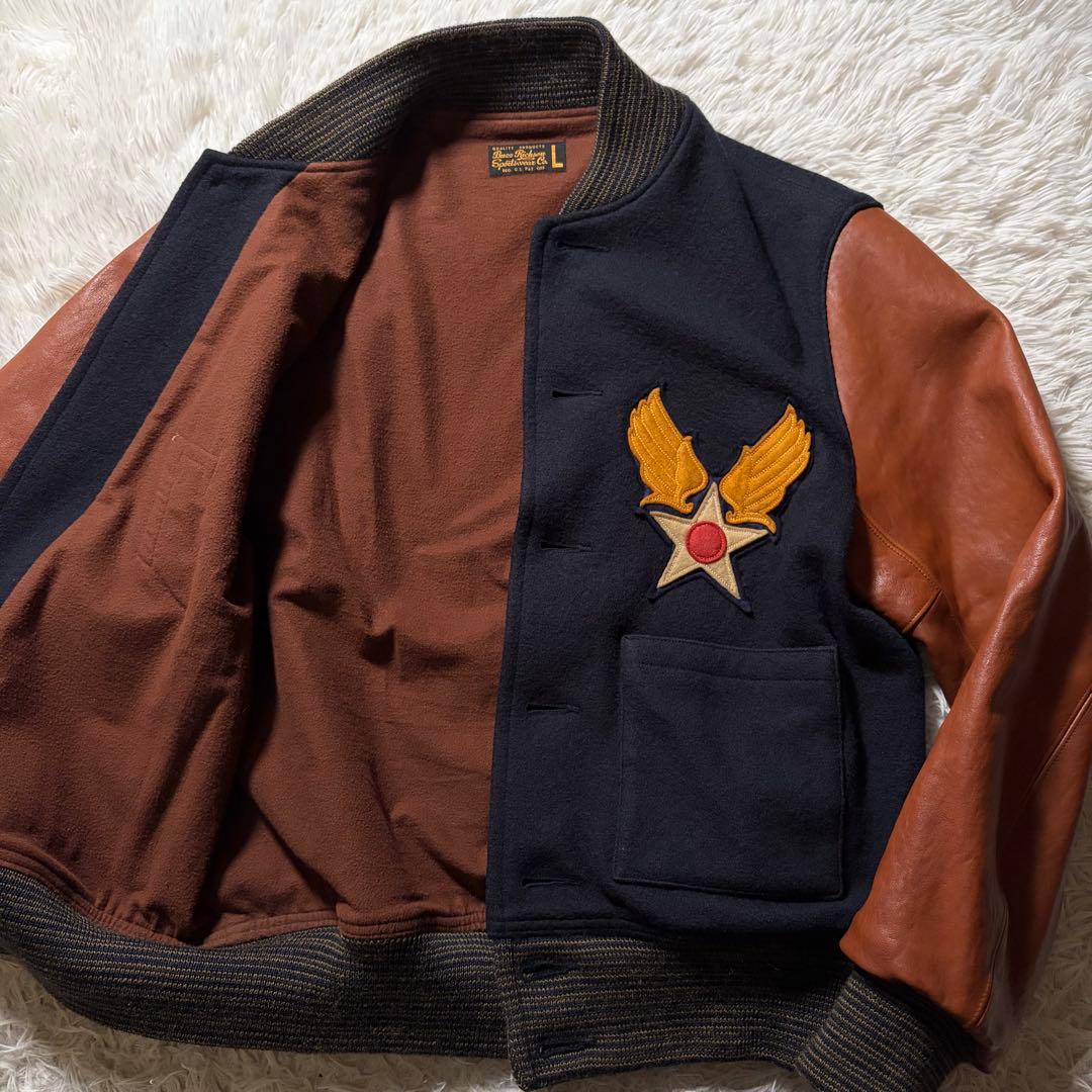 美品/激レア■バズリクソンズ　スタジャン　袖レザー　馬革　ホースハイド　L