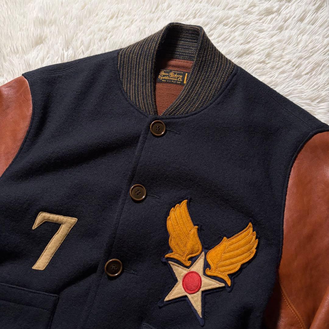 美品/激レア■バズリクソンズ　スタジャン　袖レザー　馬革　ホースハイド　L