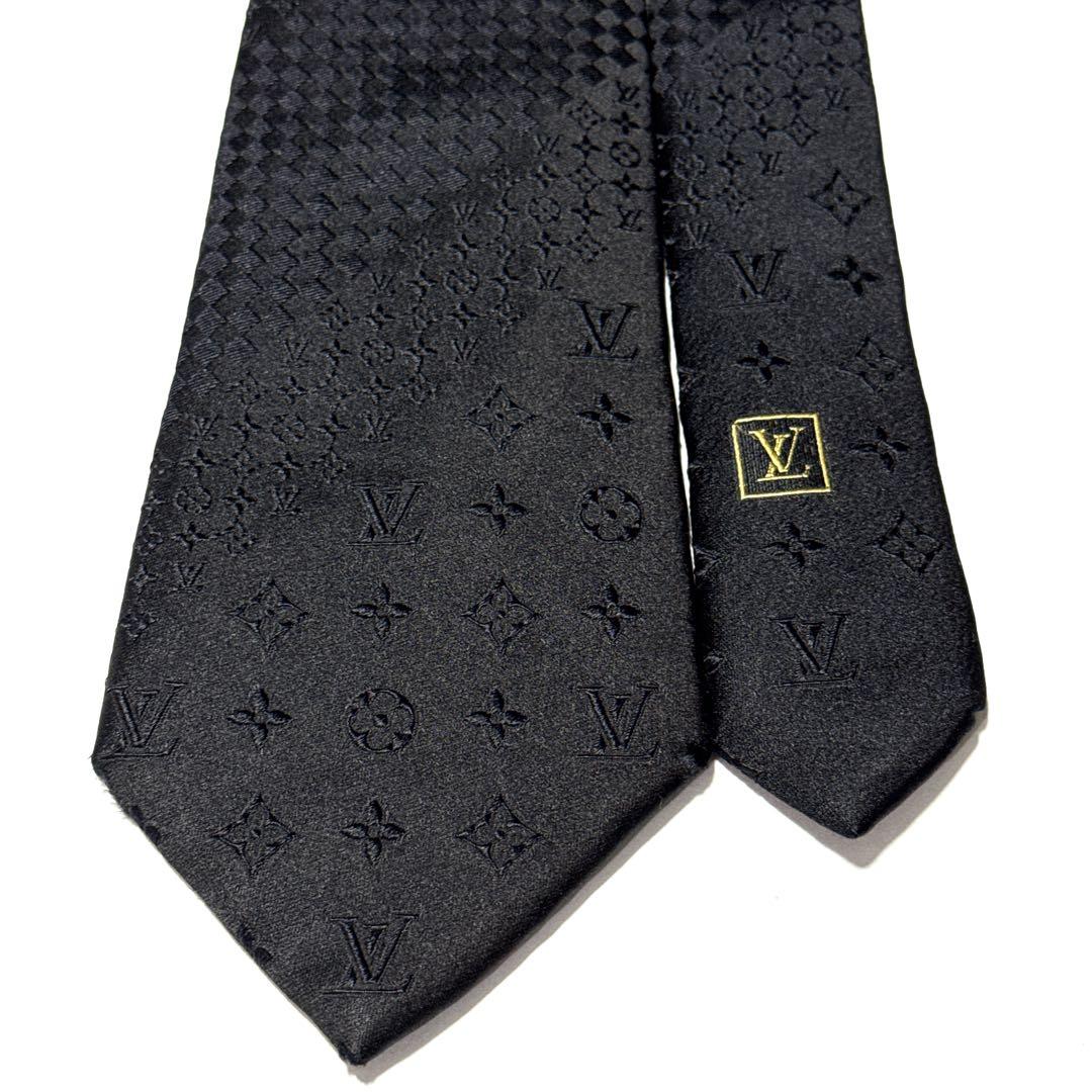 ルイヴィトン　ネクタイ　クラヴァットミックス　モノグラム　ジャガード　肉厚　黒