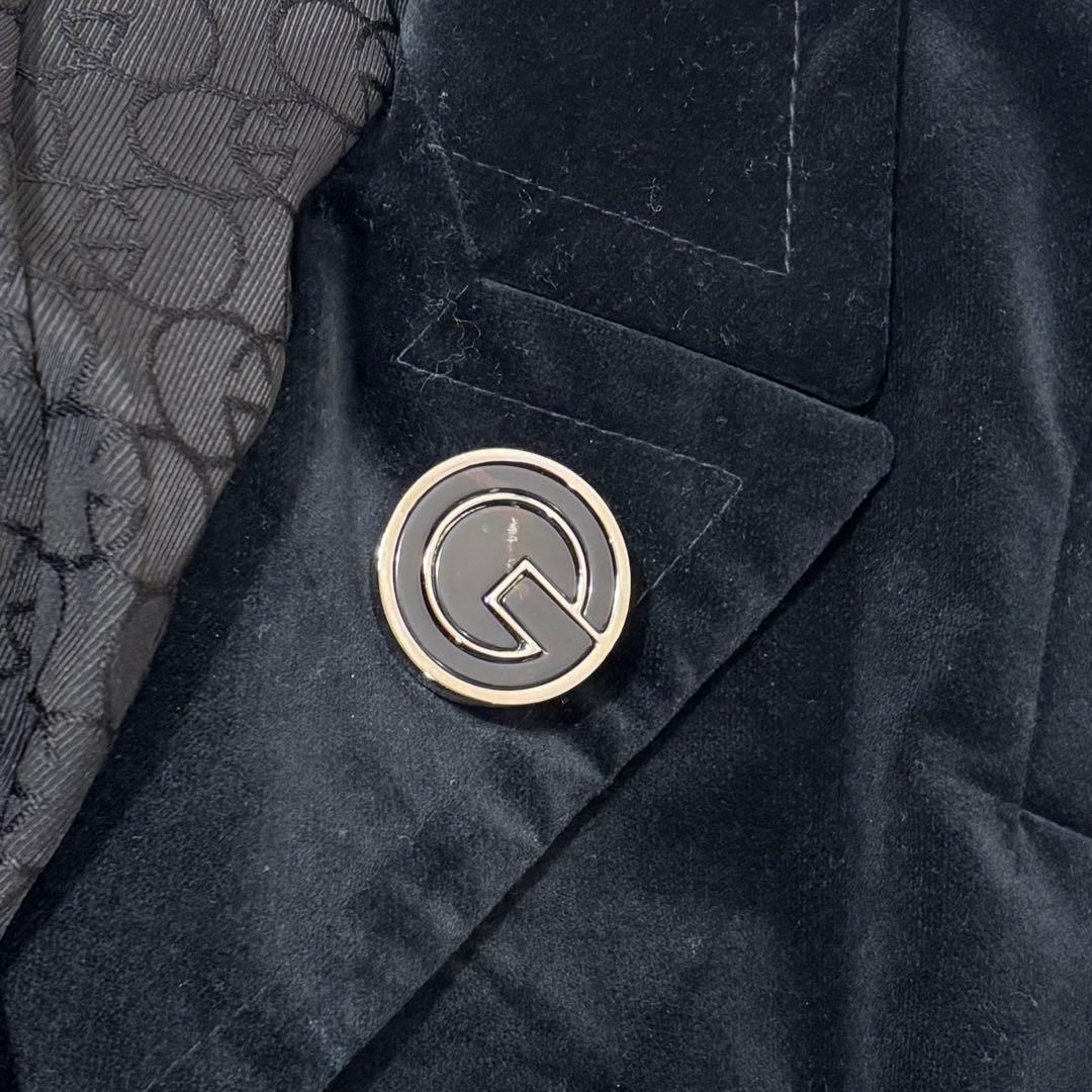 グッチ テーラードジャケット ベロア ホースビット ブラック 42