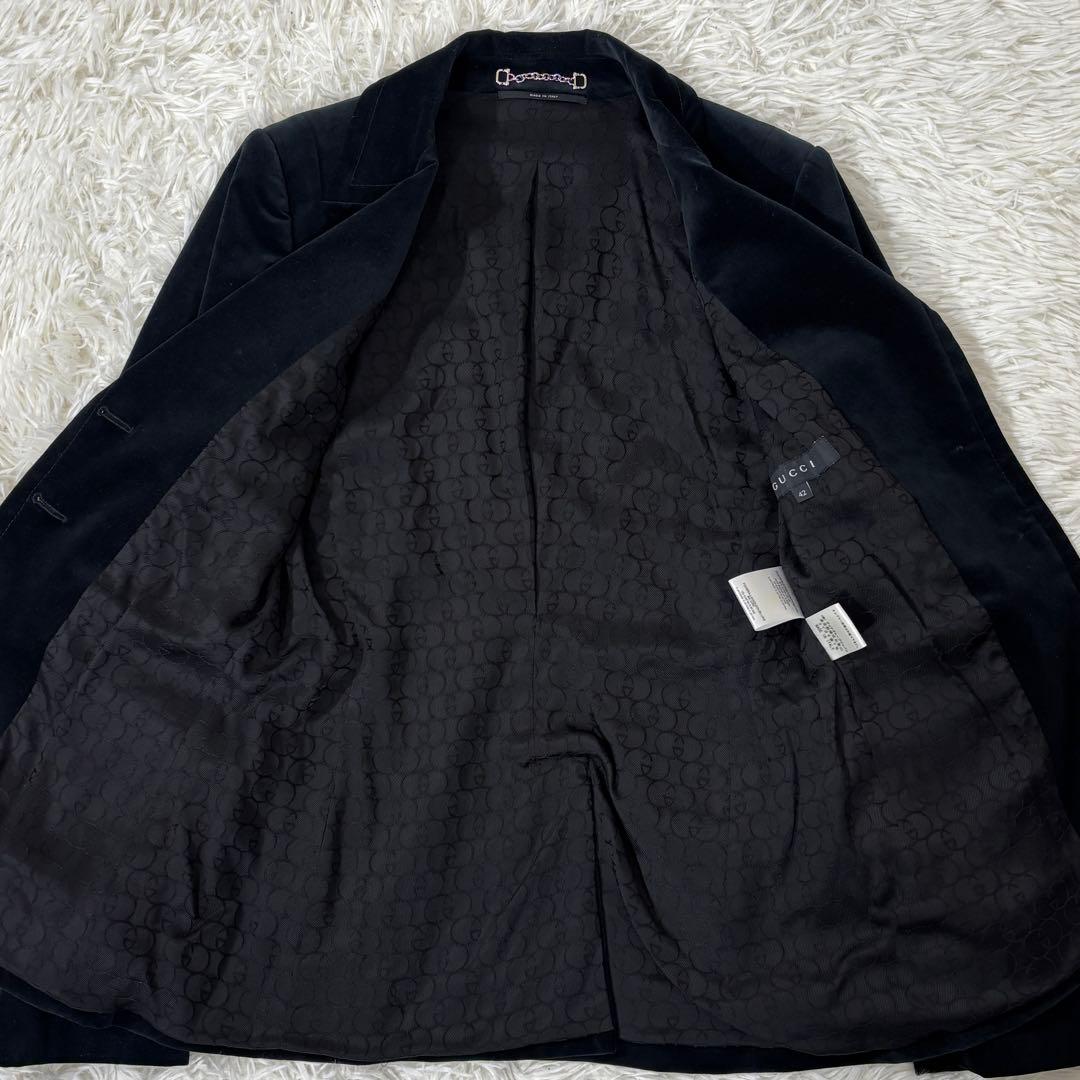 グッチ テーラードジャケット ベロア ホースビット ブラック 42