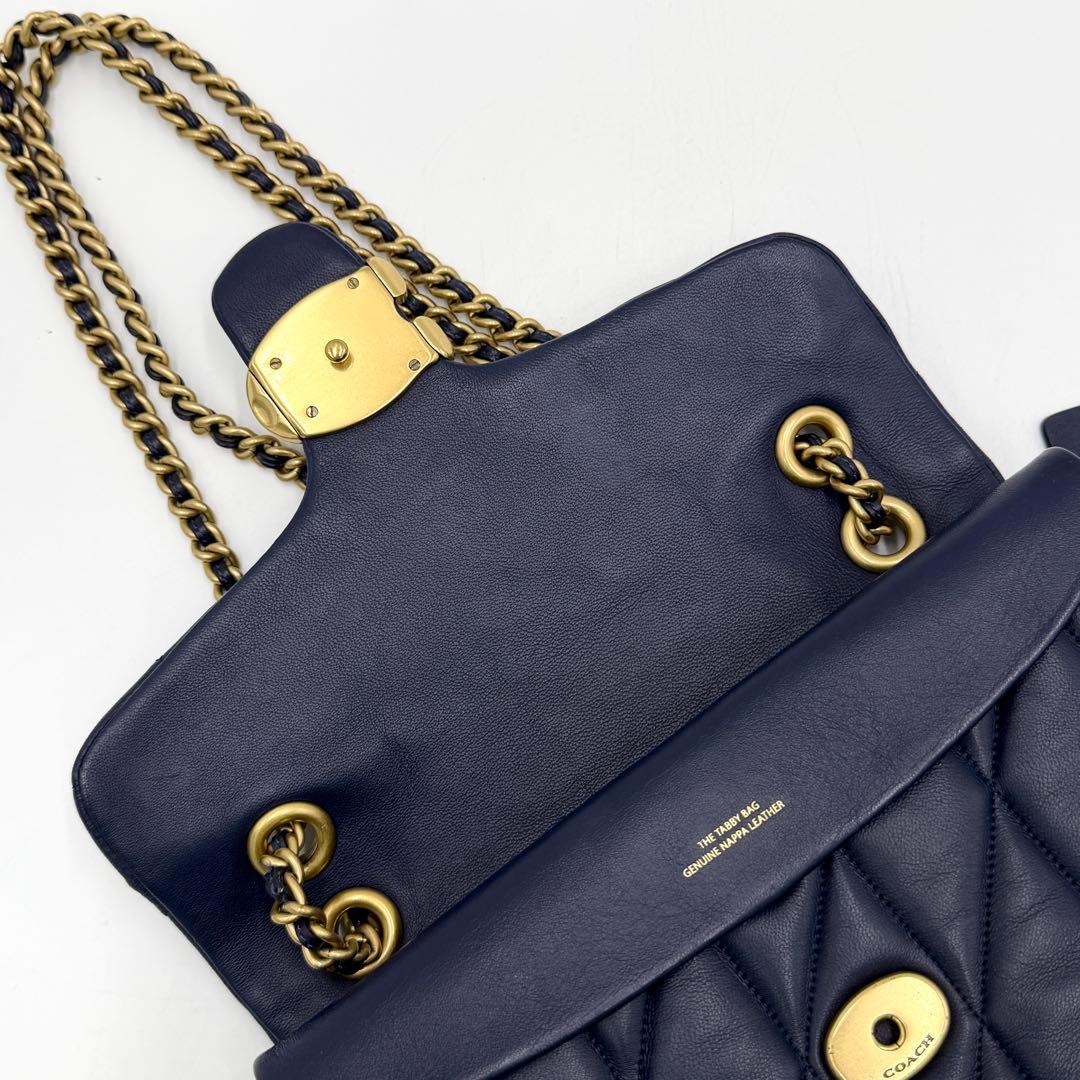【美品】コーチ ショルダーバッグ タイムズスクエア タビー チェーン ネイビー