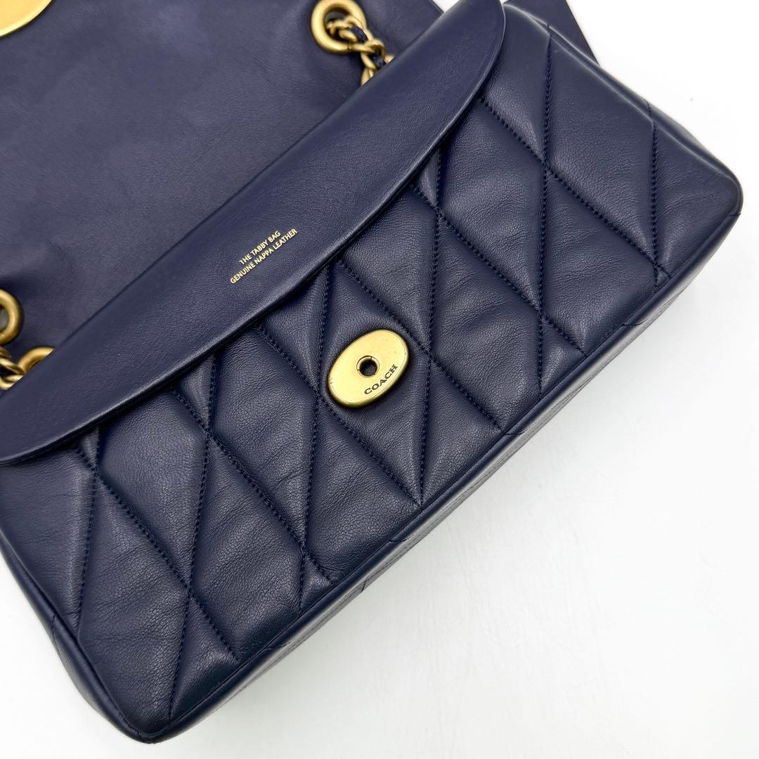 【美品】コーチ ショルダーバッグ タイムズスクエア タビー チェーン ネイビー