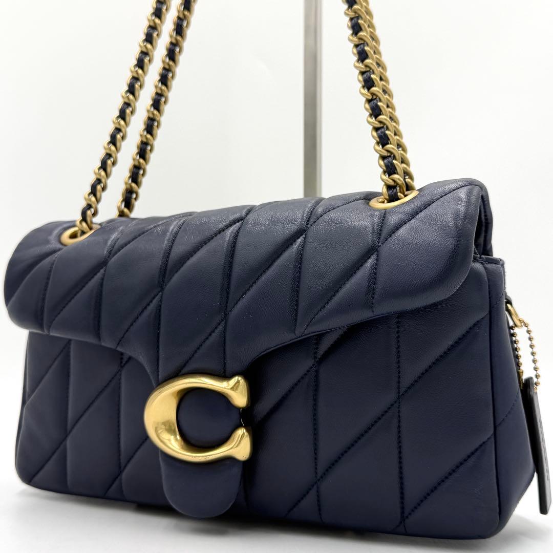 【美品】コーチ ショルダーバッグ タイムズスクエア タビー チェーン ネイビー