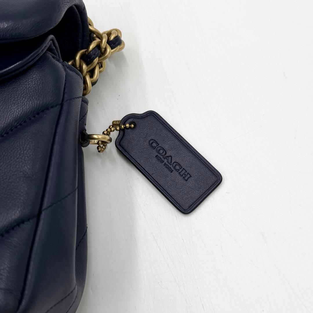 【美品】コーチ ショルダーバッグ タイムズスクエア タビー チェーン ネイビー