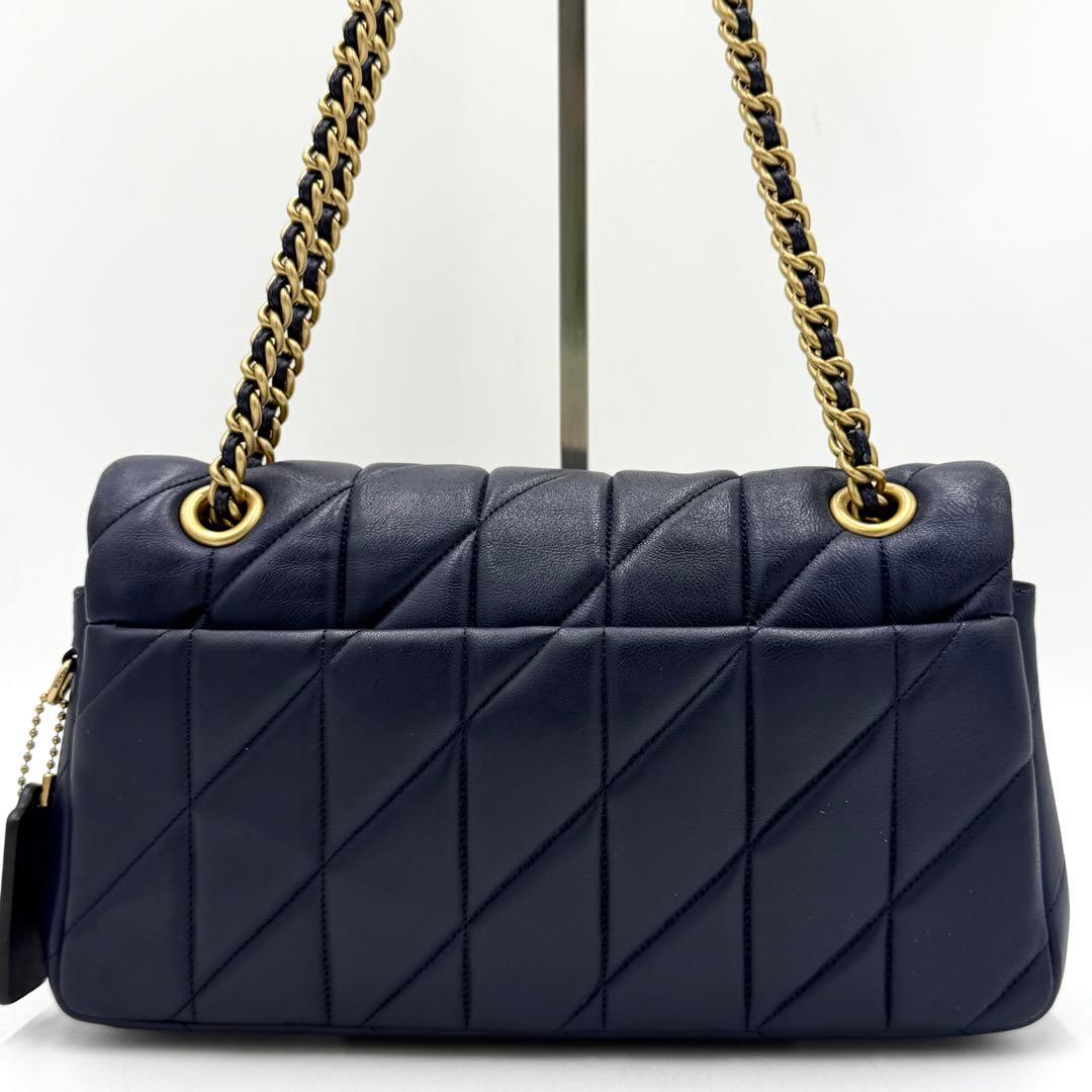 【美品】コーチ ショルダーバッグ タイムズスクエア タビー チェーン ネイビー