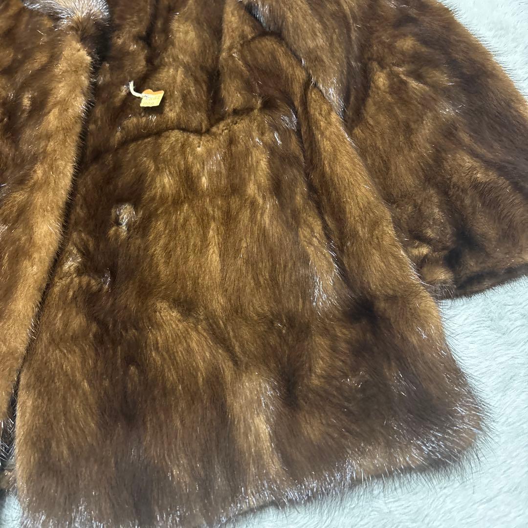 未使用タグ付　最高級　デミバフミンク　ブラウンミンク 襟付きファーコート　M相当