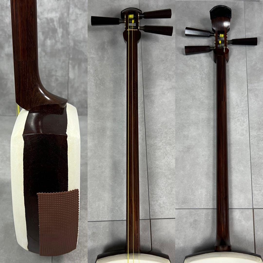 本体比較的美品　津軽三味線　一本溝　正寸　太棹　糸巻き紅木張　べっ甲バチ　東触り