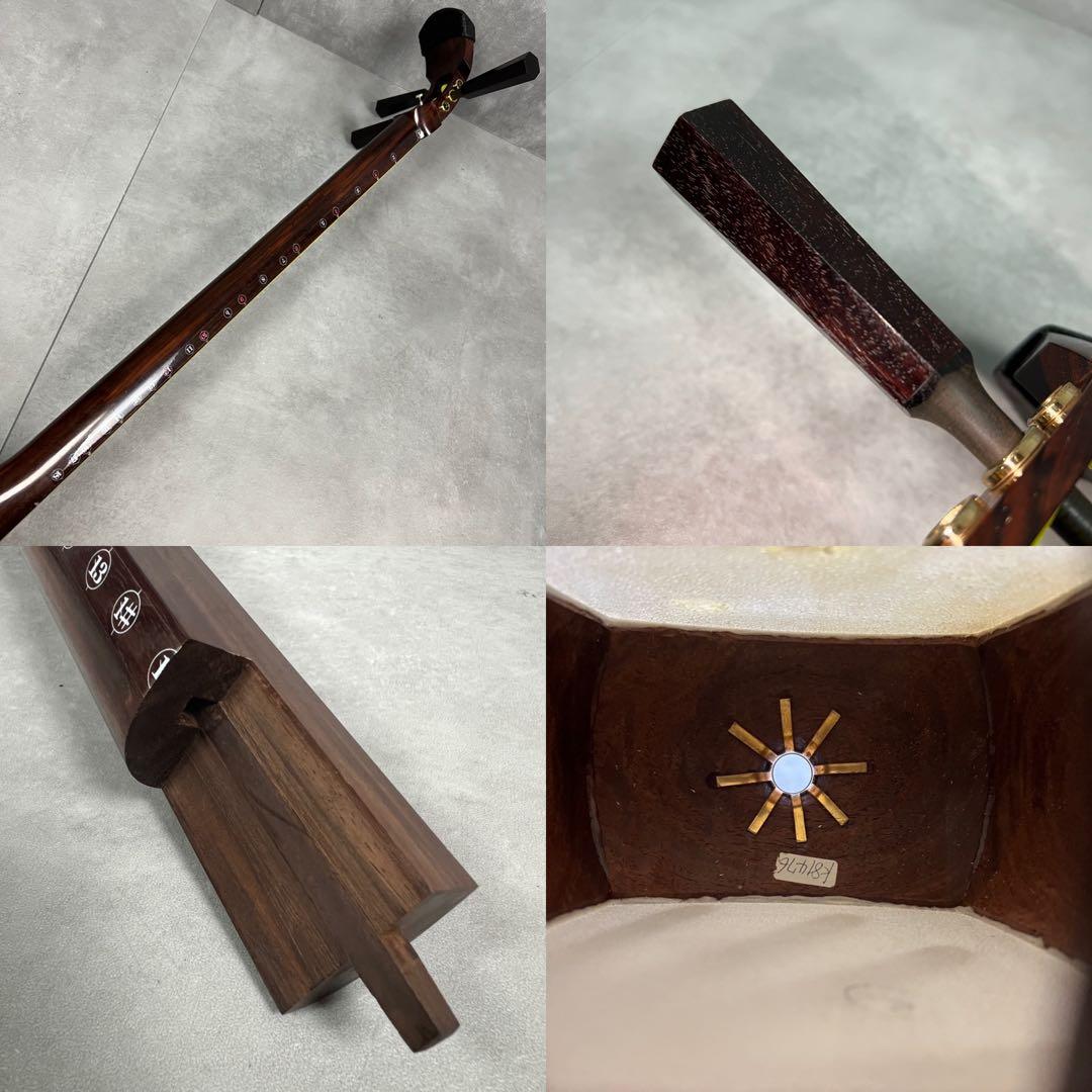 本体比較的美品　津軽三味線　一本溝　正寸　太棹　糸巻き紅木張　べっ甲バチ　東触り
