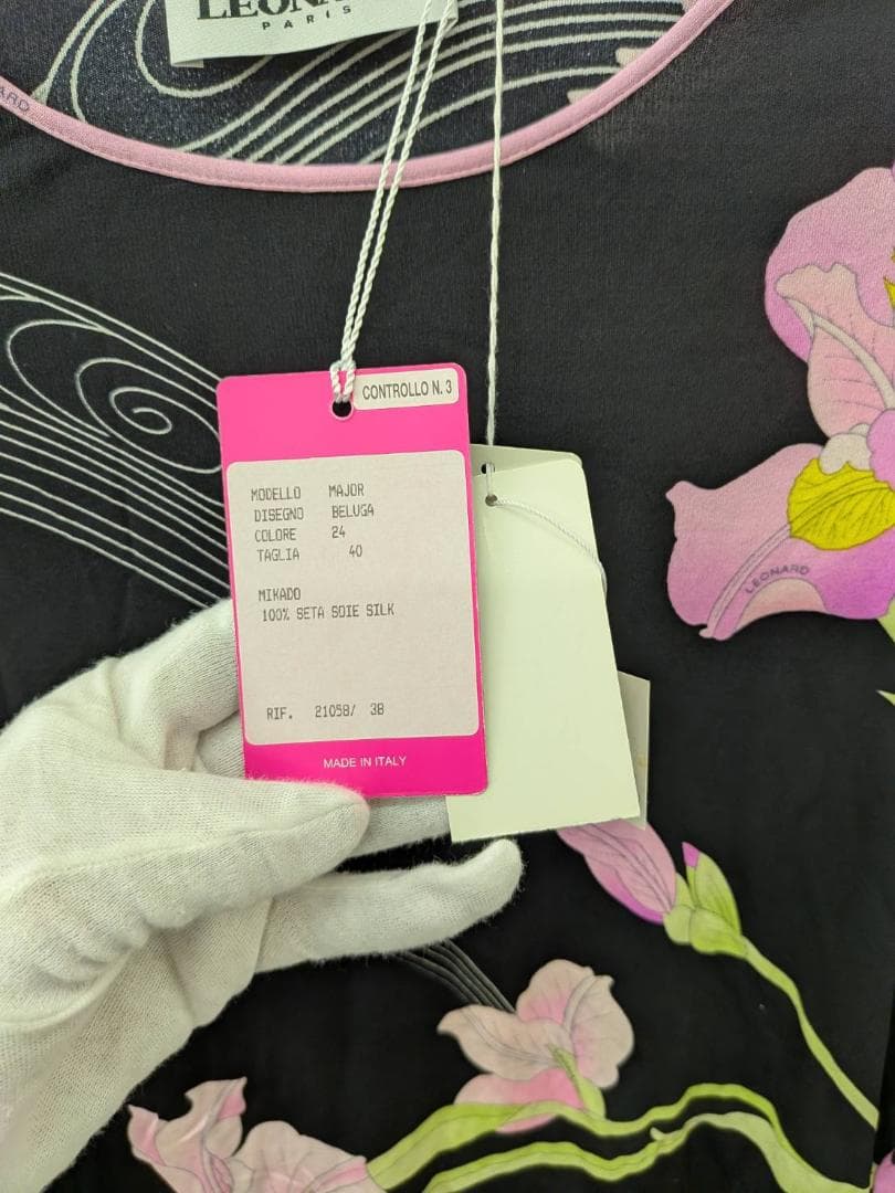 【未使用】 LEONARD レオナール ブラック 花柄 カットソー 40