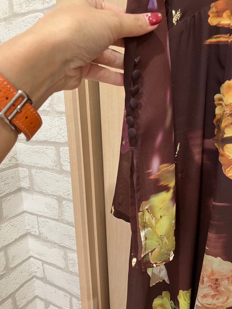 【新品】AMERI UND SCAN FLOWER DRESS　　Sブラウン