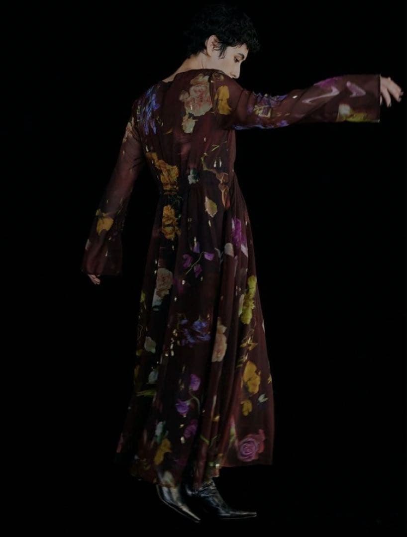 【新品】AMERI UND SCAN FLOWER DRESS　　Sブラウン