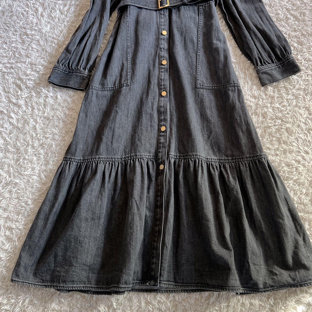 【Diagram】デニムシャツワンピース　レース襟　ベルト　前開き