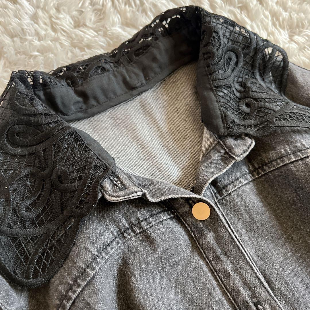 【Diagram】デニムシャツワンピース　レース襟　ベルト　前開き