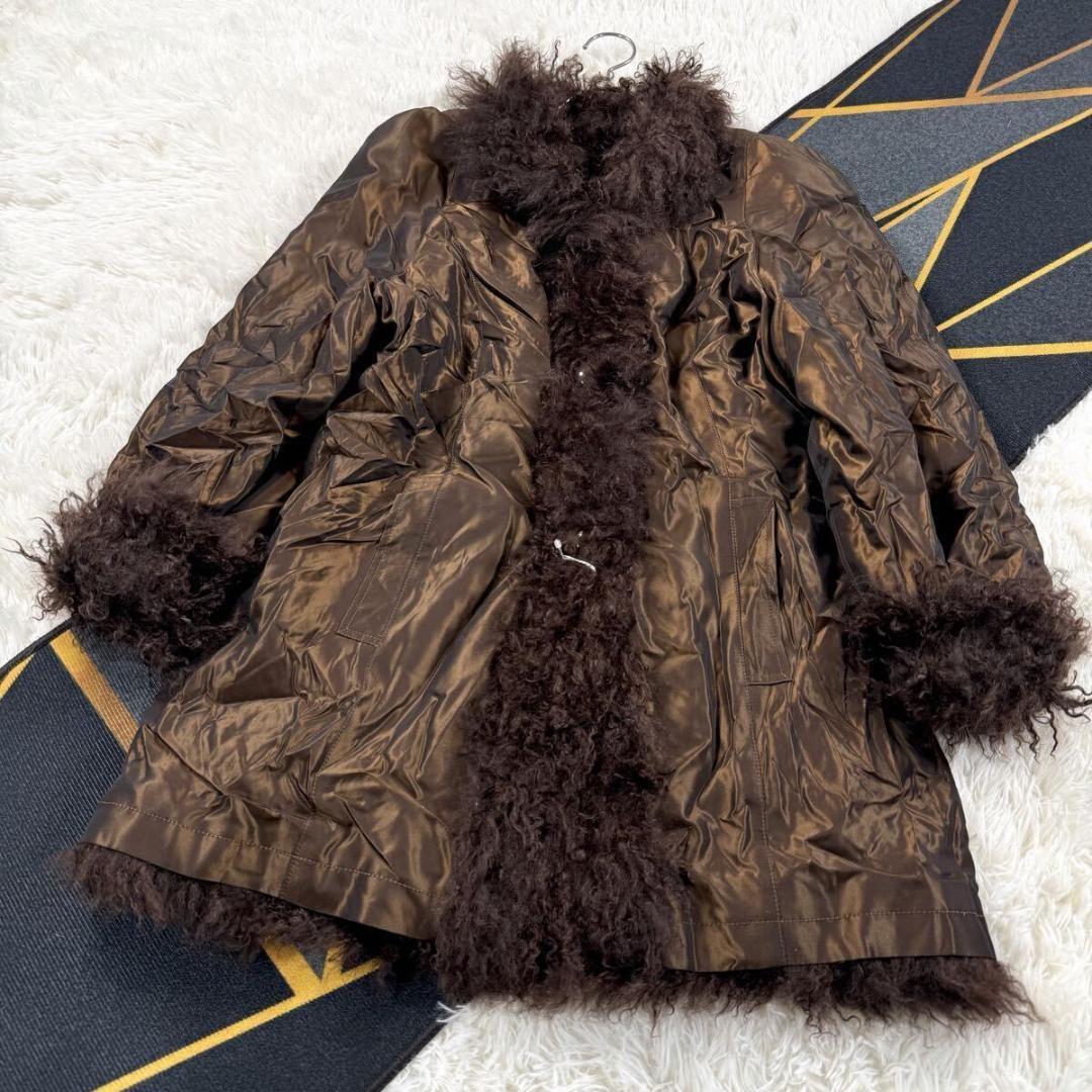 未使用品 【定価35万】チベットラム リバーシブル ブラウン コート AA194