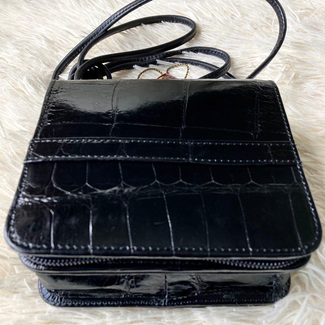 4万→新品*高級クロコダイル■JRA認定ショルダーウォレットバッグ 斜めがけ■黒