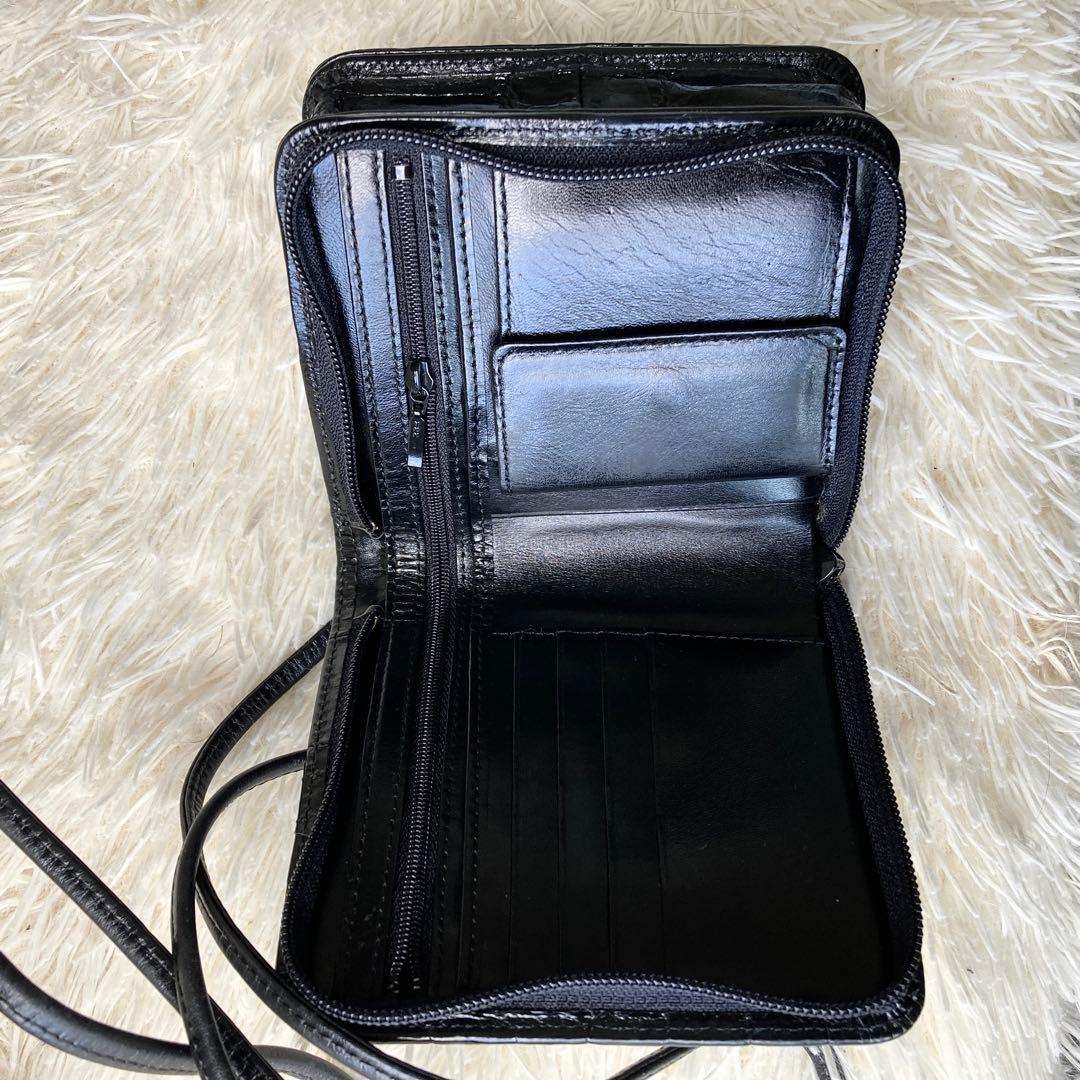 4万→新品*高級クロコダイル■JRA認定ショルダーウォレットバッグ 斜めがけ■黒