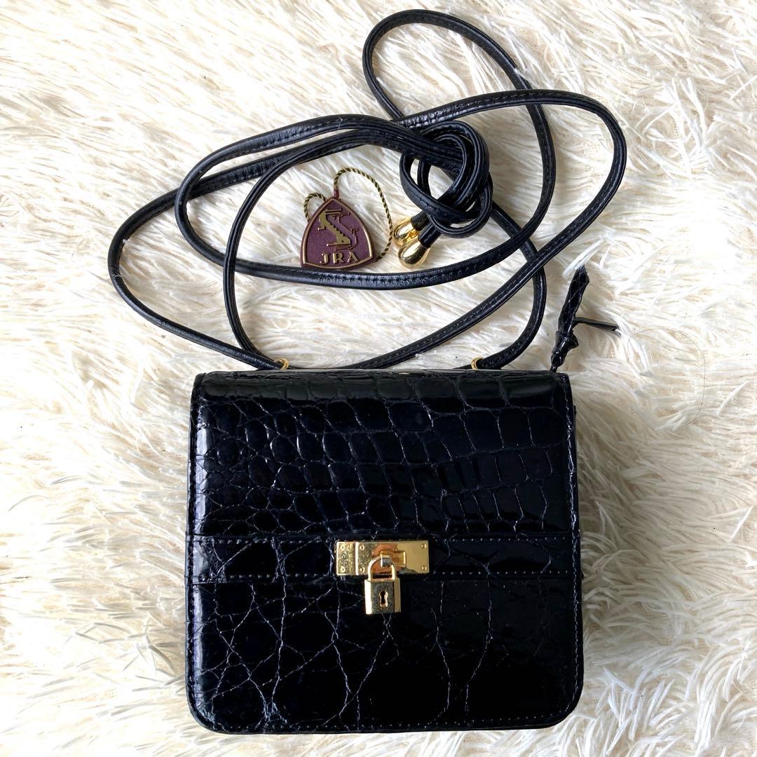 4万→新品*高級クロコダイル■JRA認定ショルダーウォレットバッグ 斜めがけ■黒
