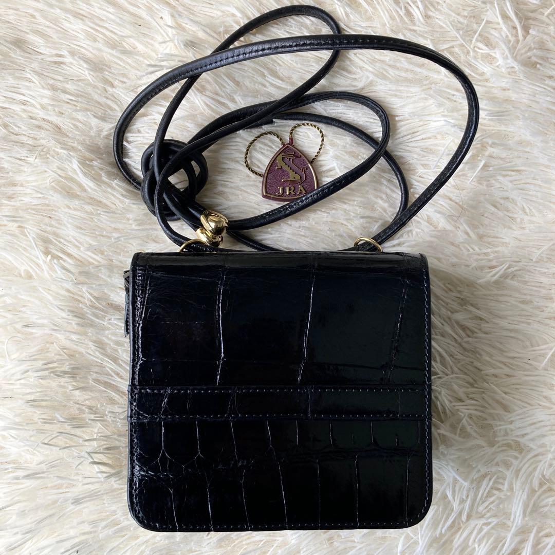 4万→新品*高級クロコダイル■JRA認定ショルダーウォレットバッグ 斜めがけ■黒