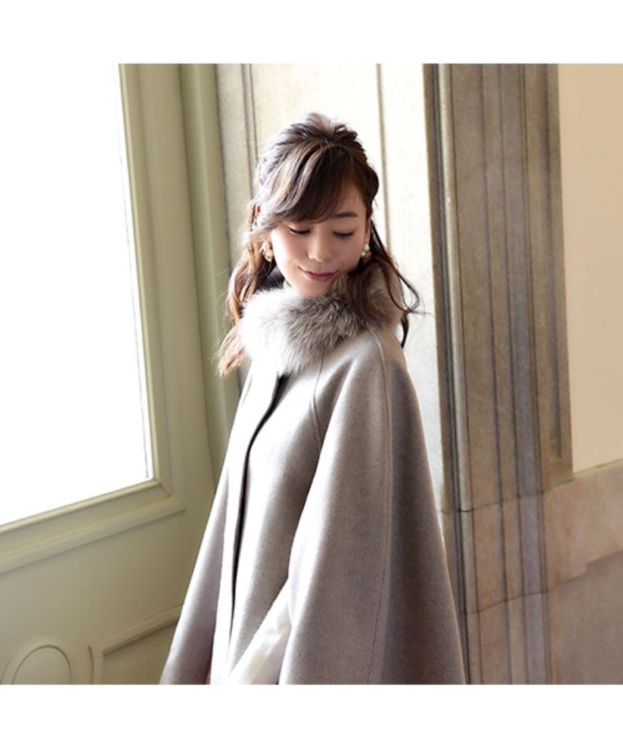 未使用タグ付きグレー ケープコート マント フォックスファー和装にも