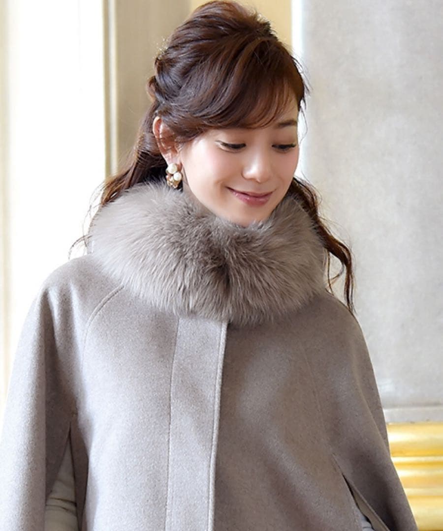 未使用タグ付きグレー ケープコート マント フォックスファー和装にも