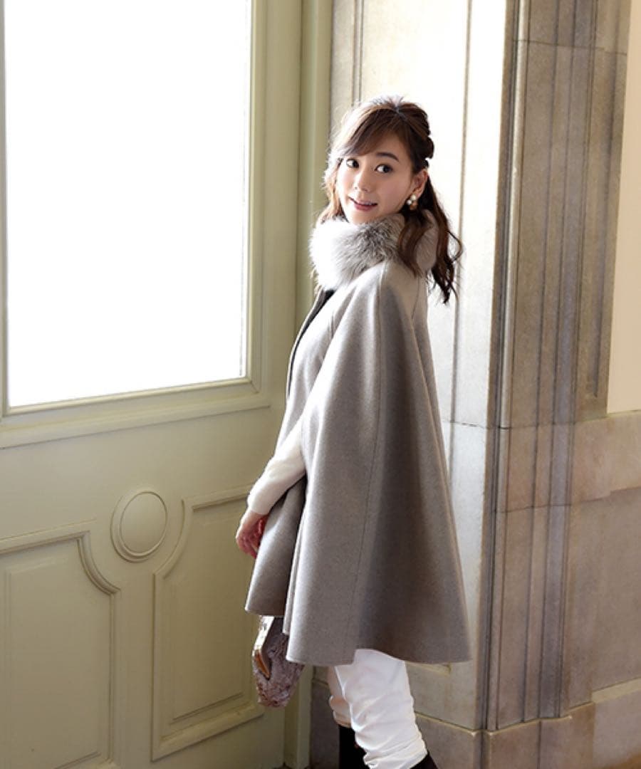 未使用タグ付きグレー ケープコート マント フォックスファー和装にも