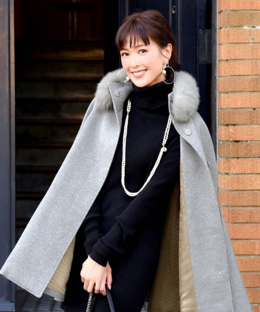未使用タグ付きグレー ケープコート マント フォックスファー和装にも