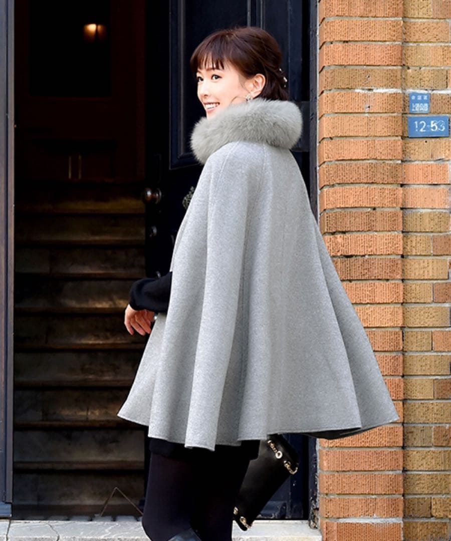 未使用タグ付きグレー ケープコート マント フォックスファー和装にも