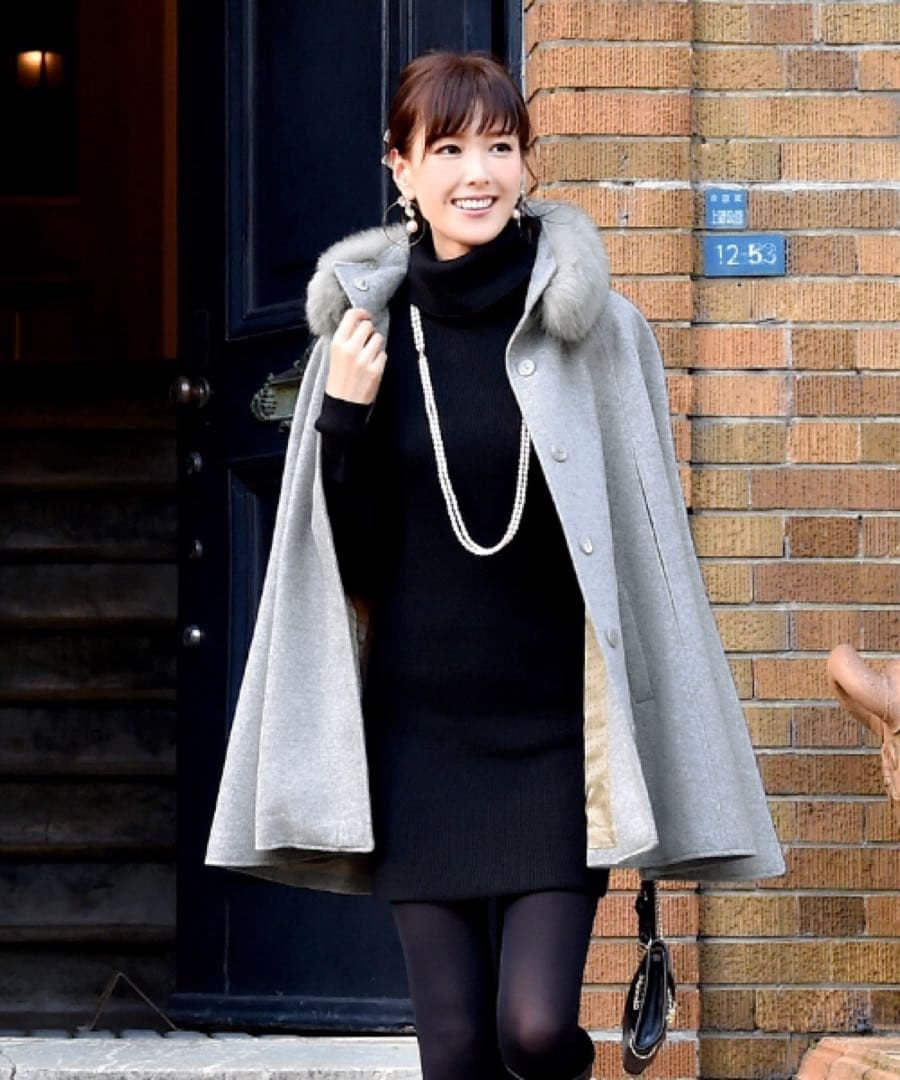 未使用タグ付きグレー ケープコート マント フォックスファー和装にも