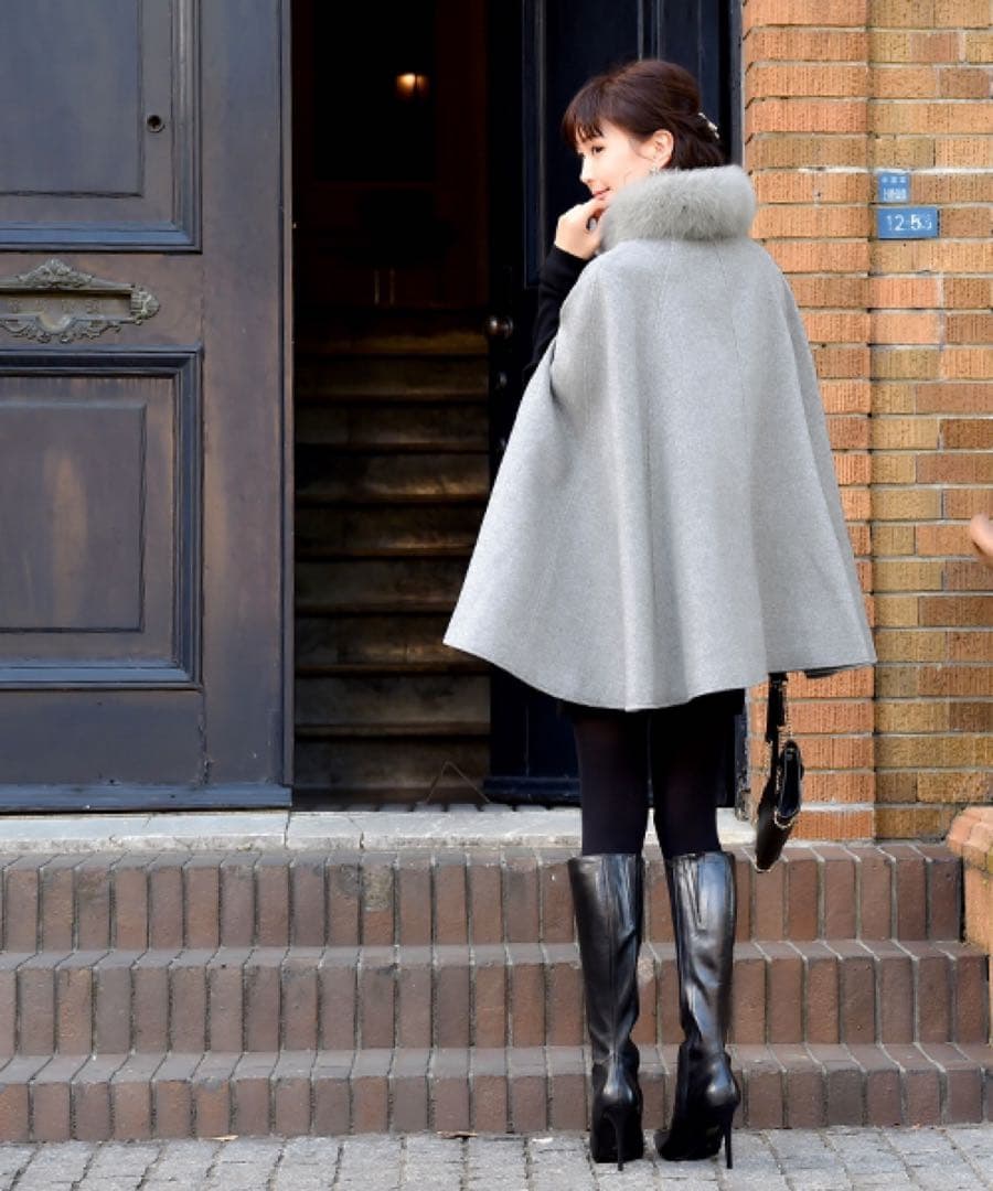 未使用タグ付きグレー ケープコート マント フォックスファー和装にも