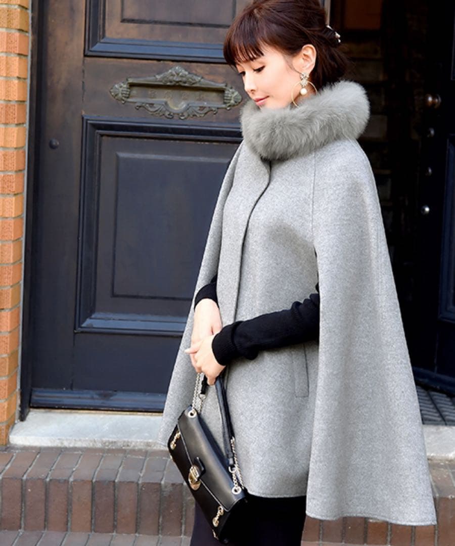 未使用タグ付きグレー ケープコート マント フォックスファー和装にも
