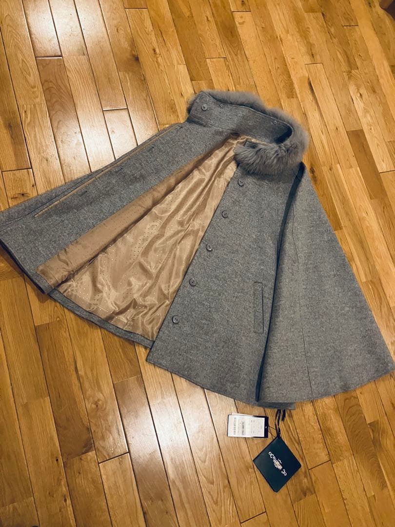 未使用タグ付きグレー ケープコート マント フォックスファー和装にも