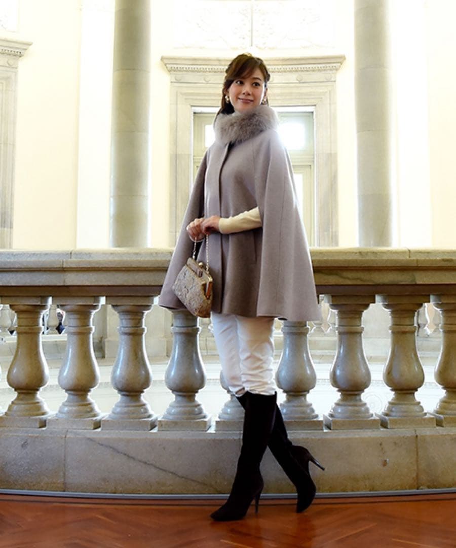 未使用タグ付きグレー ケープコート マント フォックスファー和装にも