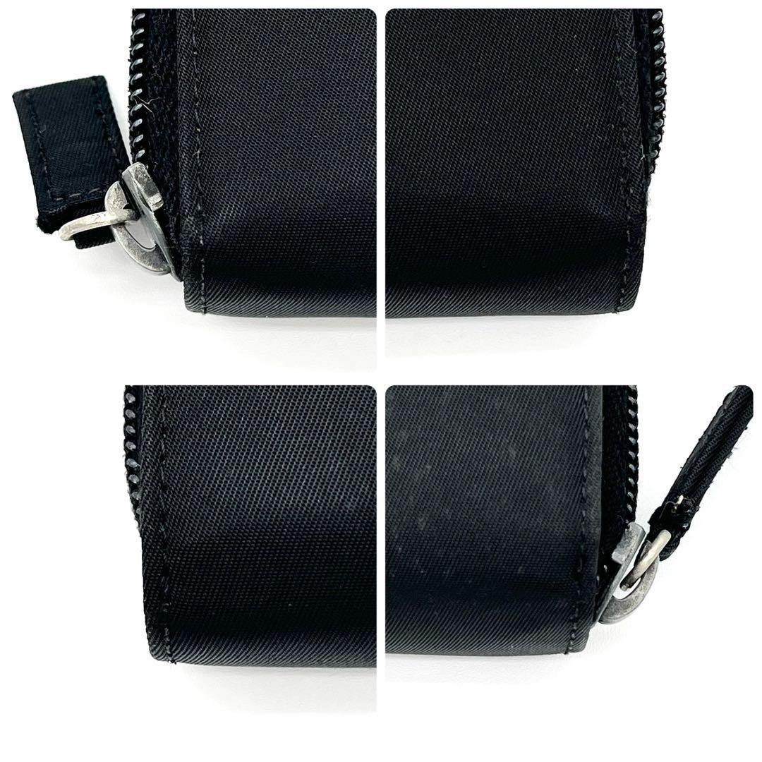 PRADA 二つ折り財布　ナイロン　三角プレート　シルバー　ブラック