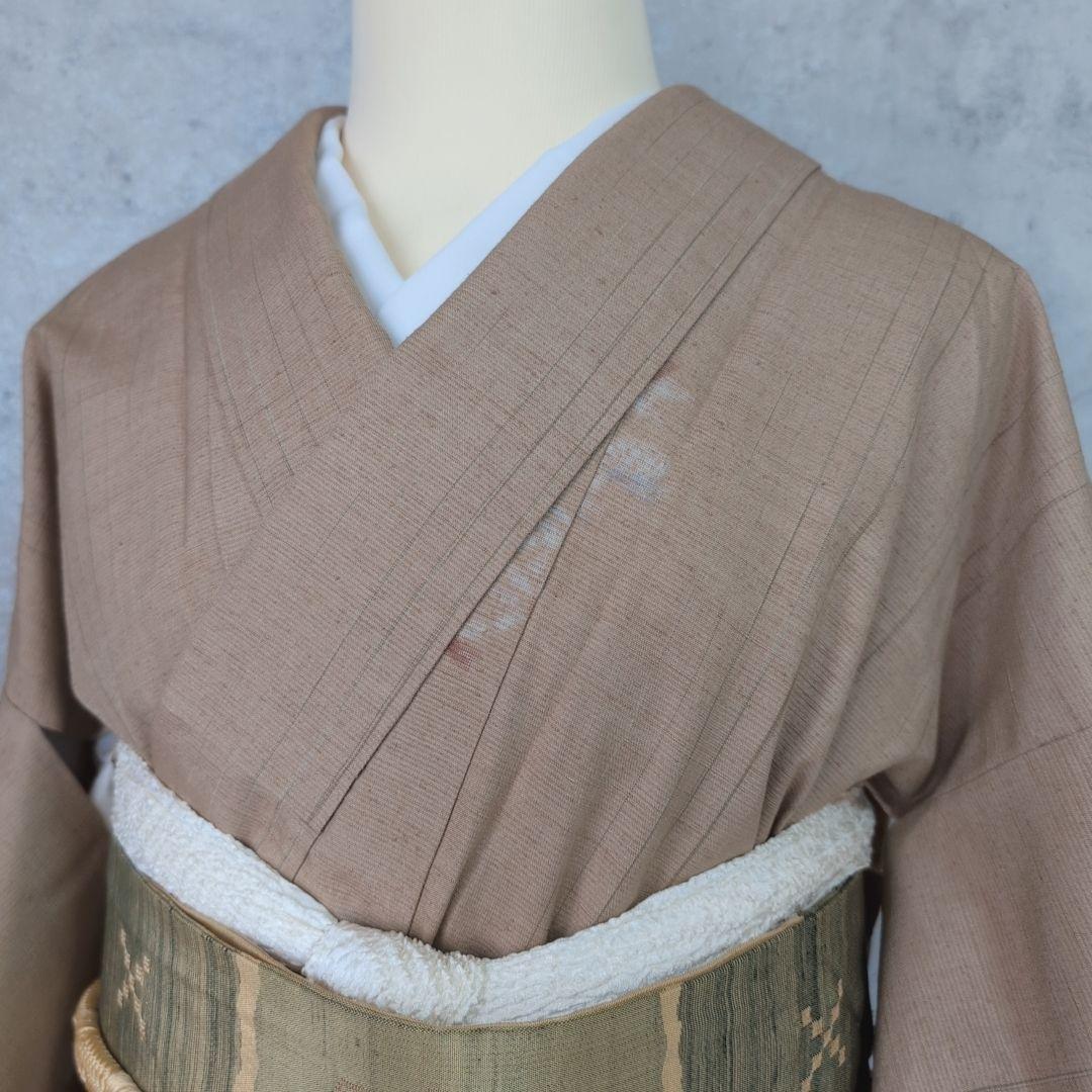 紬　フルセット　小紋　着物　正絹　ブラウンベージュ　着物生活　O8