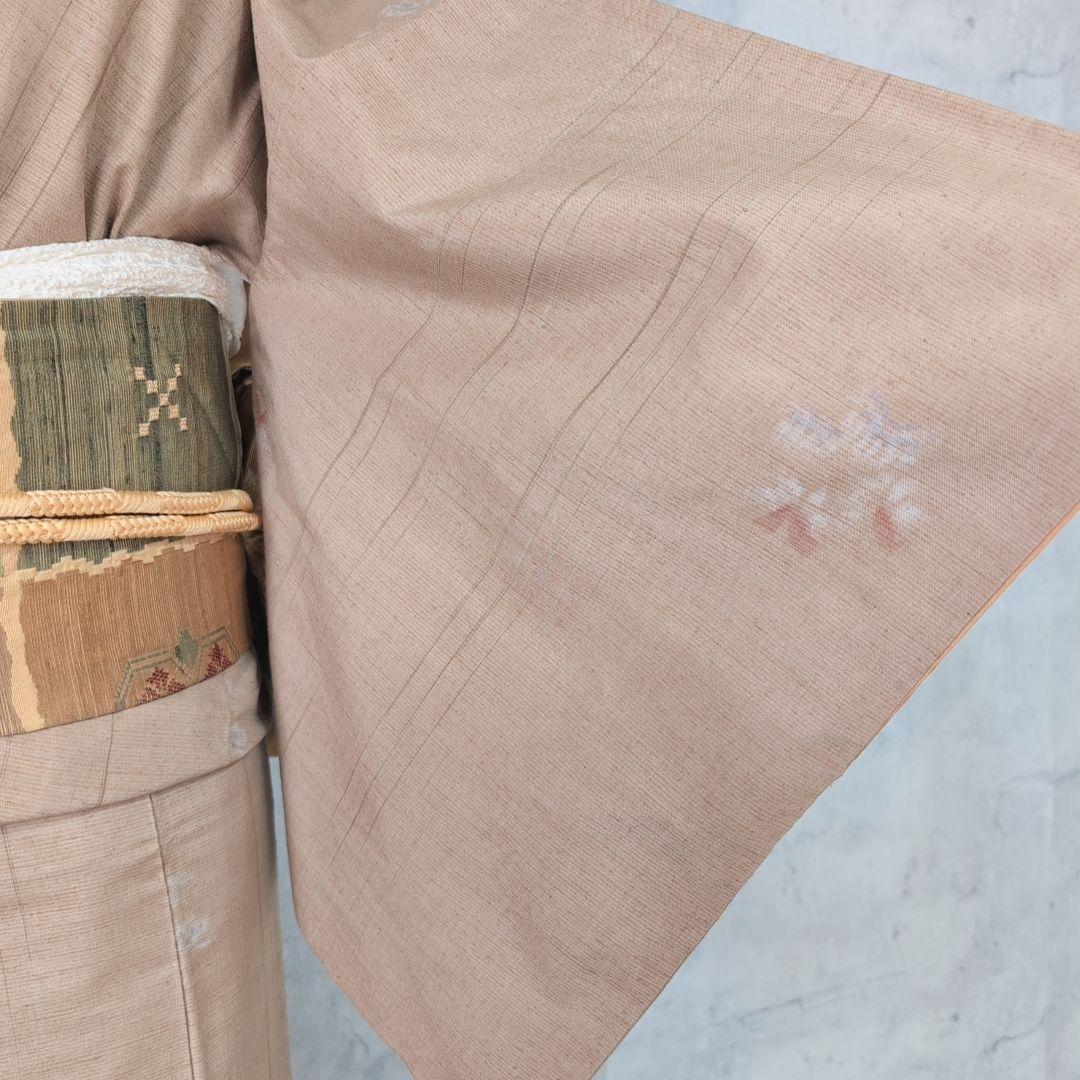 紬　フルセット　小紋　着物　正絹　ブラウンベージュ　着物生活　O8