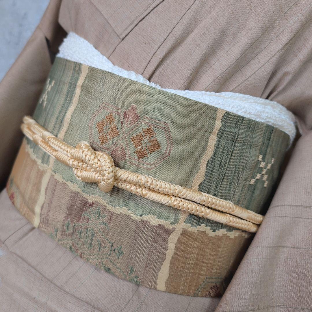 紬　フルセット　小紋　着物　正絹　ブラウンベージュ　着物生活　O8
