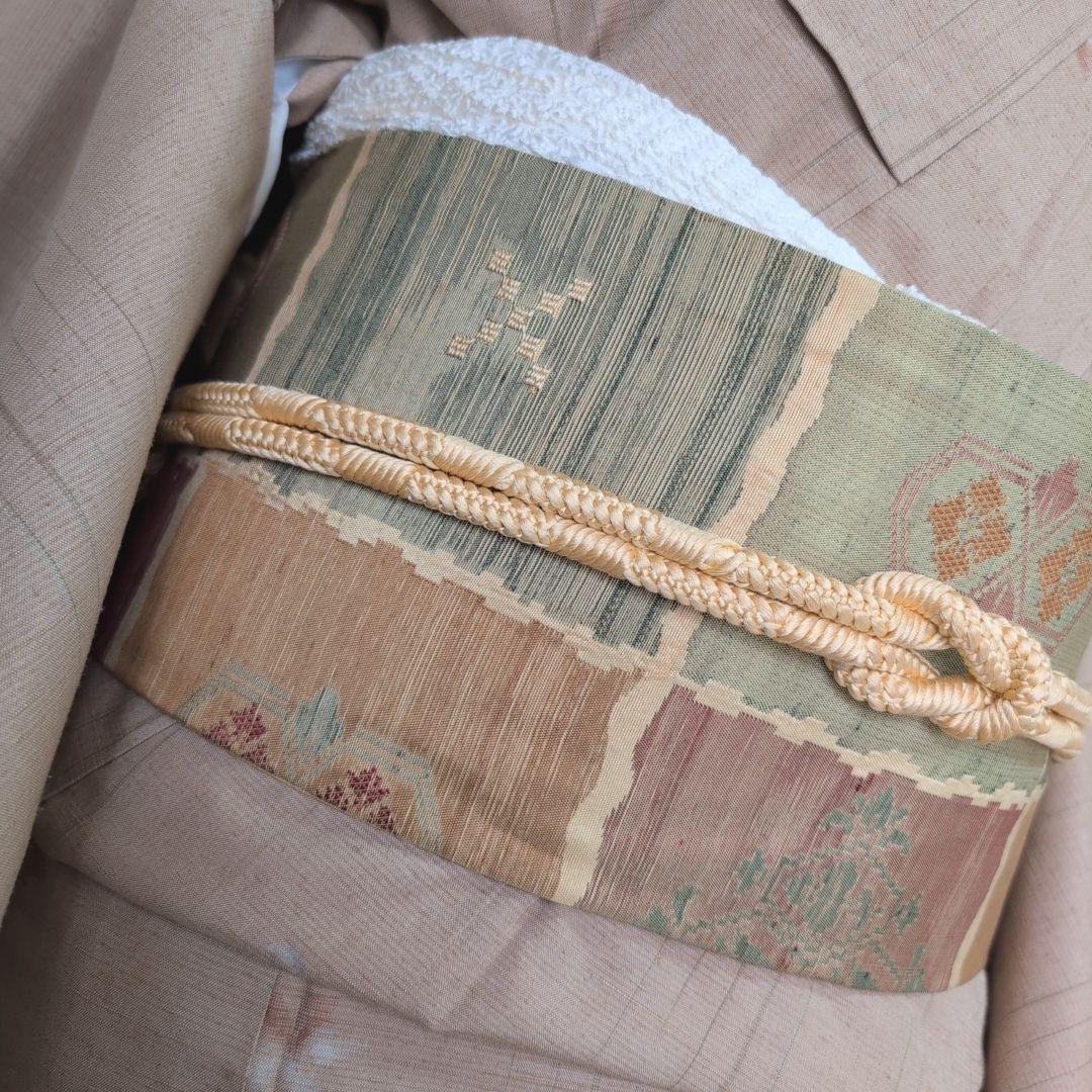 紬　フルセット　小紋　着物　正絹　ブラウンベージュ　着物生活　O8