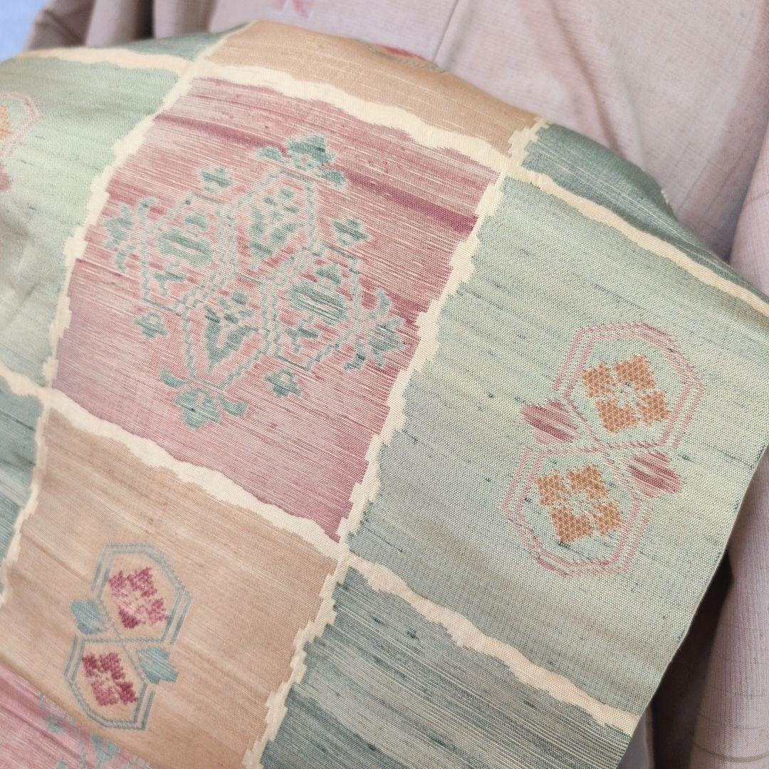 紬　フルセット　小紋　着物　正絹　ブラウンベージュ　着物生活　O8