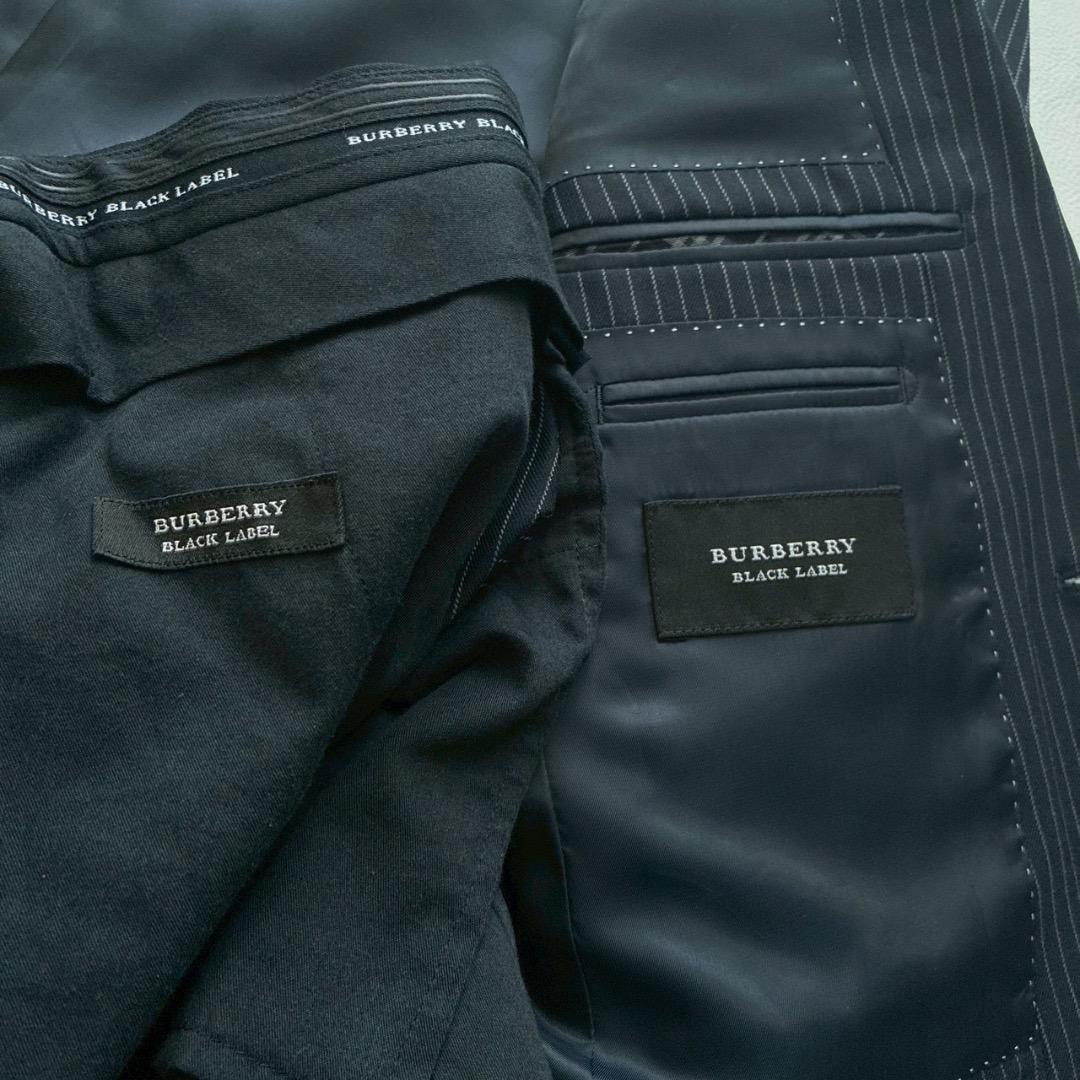 【美品】バーバリーブラックレーベル 3ピース スーツ 36R ストライプ 紺