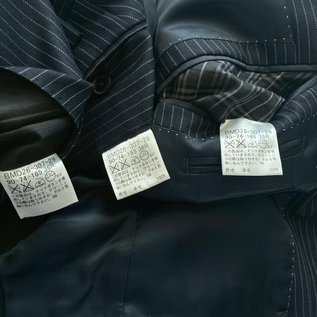 【美品】バーバリーブラックレーベル 3ピース スーツ 36R ストライプ 紺