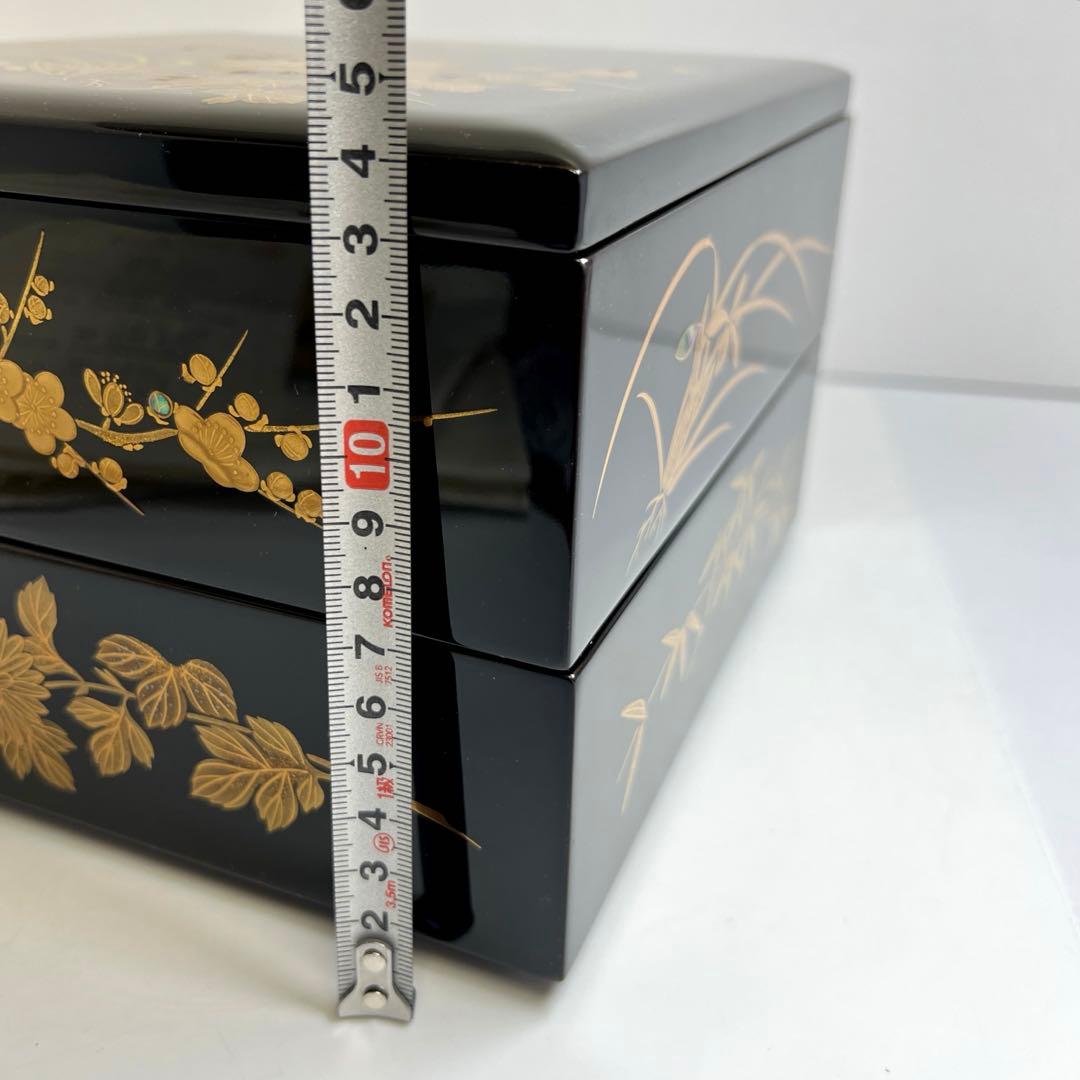 輪島塗　極上蒔絵二段重　蓋無木箱付　東Y7-0922③