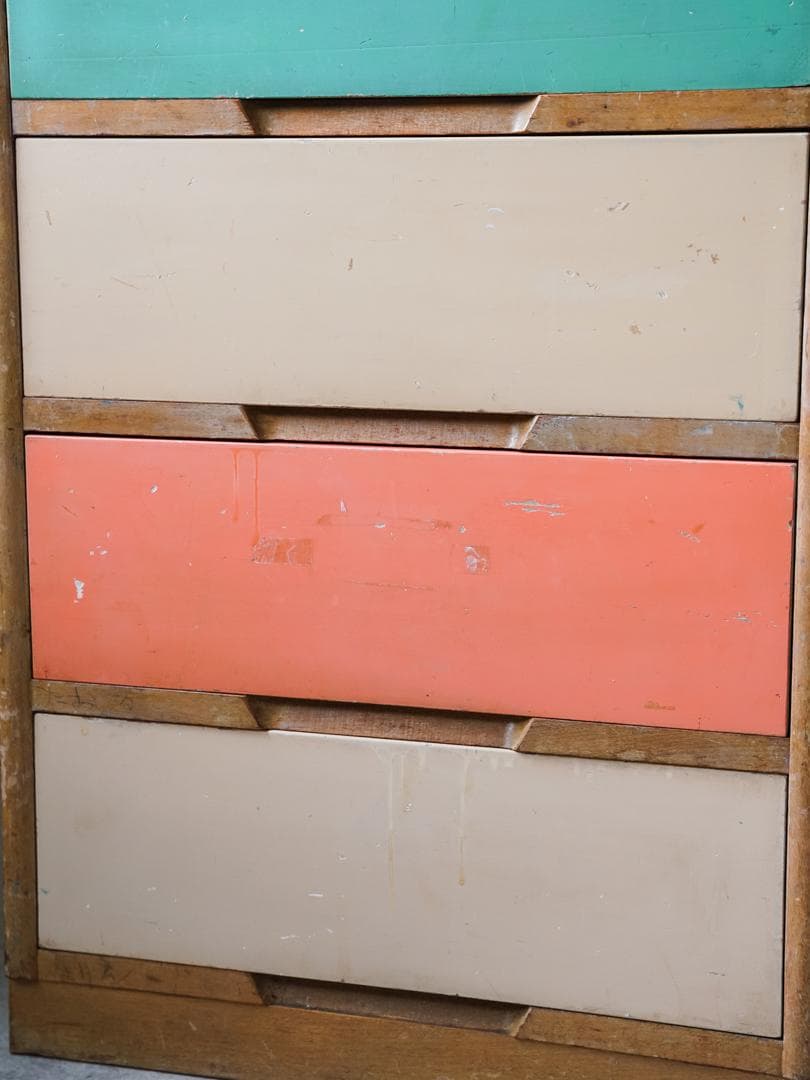 60-70's レトロポップ 古道具 木製 5段チェスト/収納 アンティーク