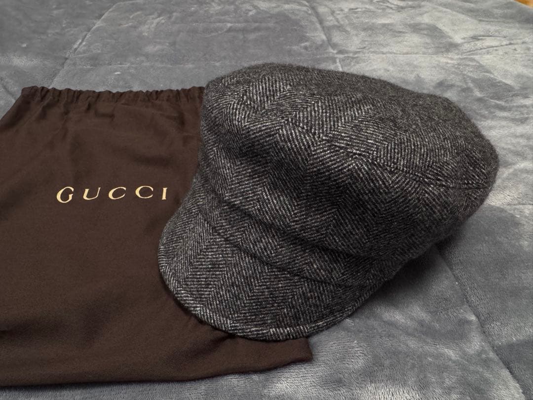 GUCCI ヘリンボーン カシミヤ ドライバーズキャップ キャスケット 新品同様