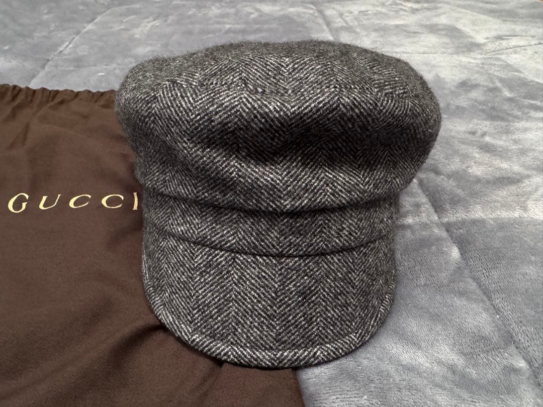 GUCCI ヘリンボーン カシミヤ ドライバーズキャップ キャスケット 新品同様